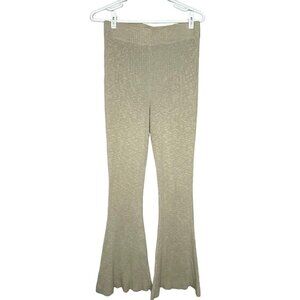 Free People Beach Pull On Pants Ribbed Knit Flared Hem High Waist Beige Womens S